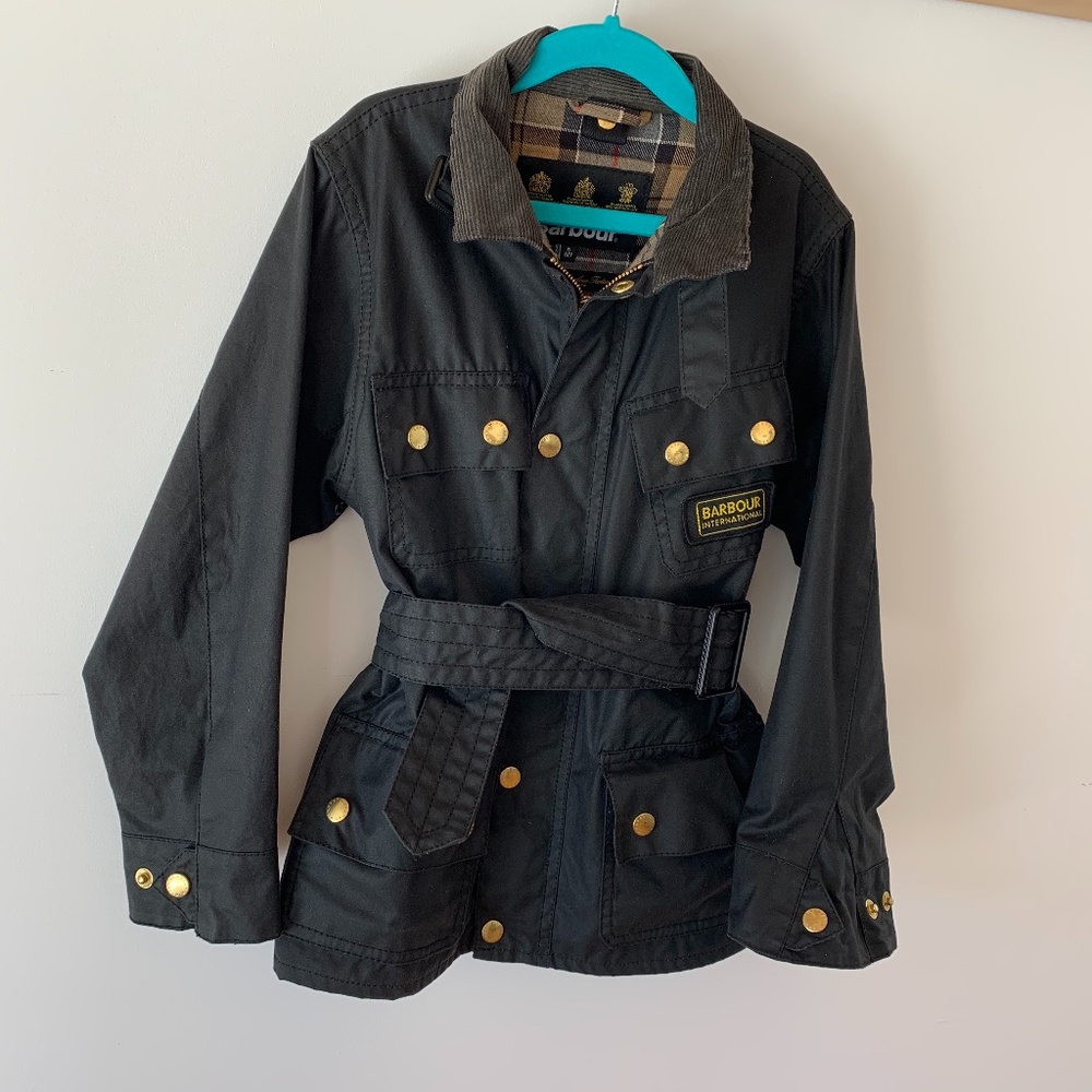 BARBOUR INTL BOYS/GIRLS WAXED JACKET/RAINCOAT